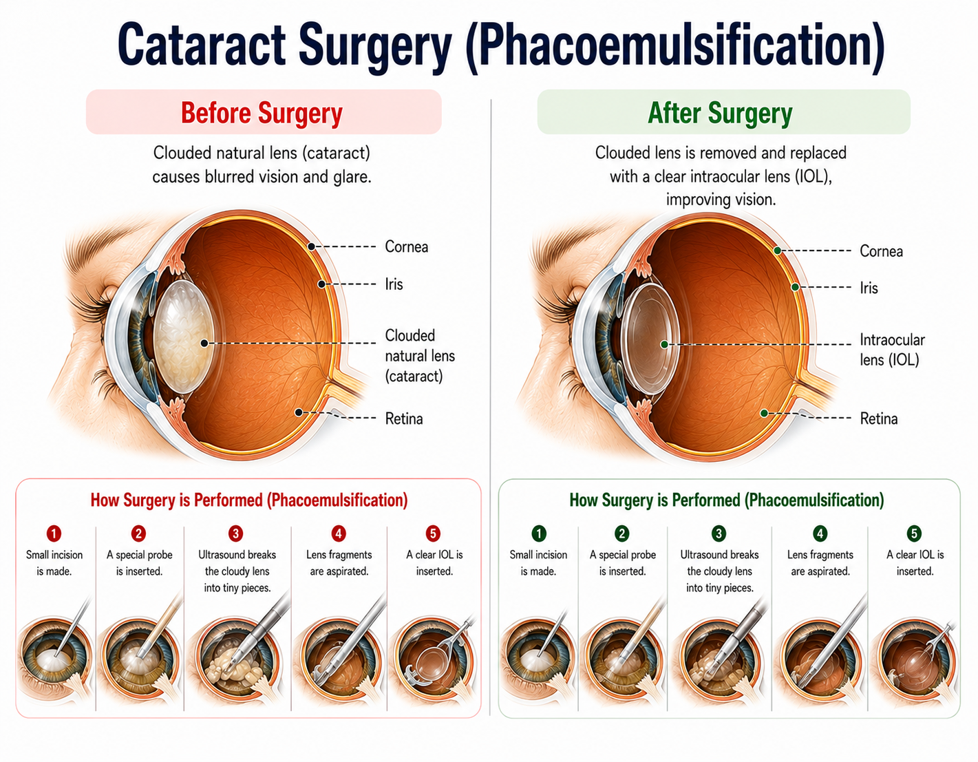 Cataract Surgery (Phacoemulsification) — anatomy diagram